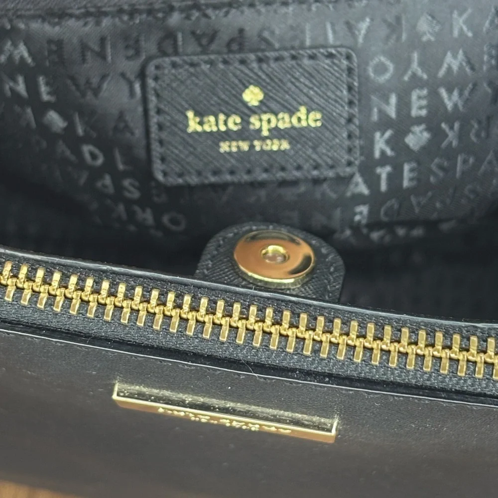 Kate Spade Black Saffiano Leather Zip Top Structured Tote Bag